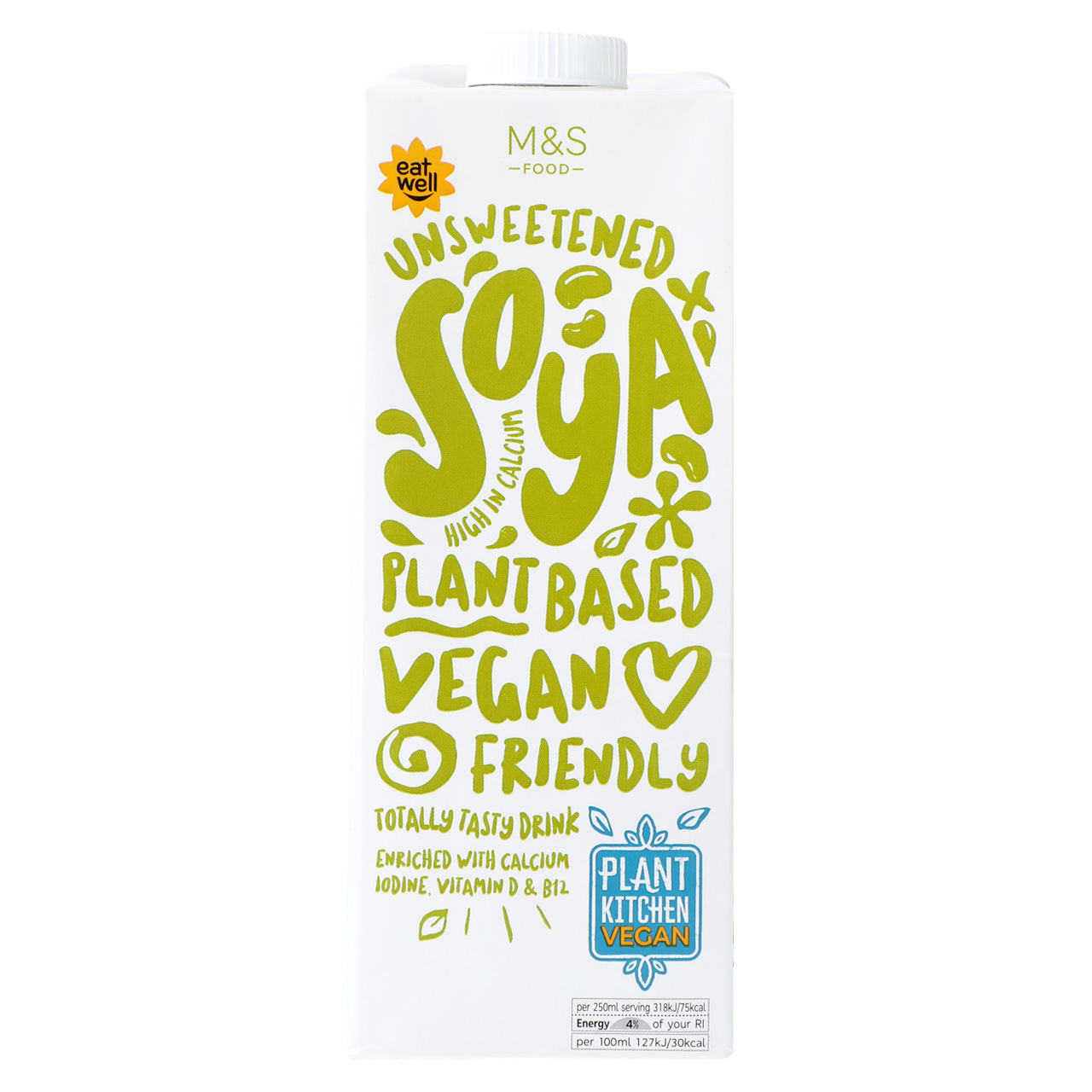 UNSWEETENED SOYA HIGH IN CALCIUM PLANT BASED VEGAN FRIENDLY TOTTALLY TASTY DRINK ENRICHED WITH CALSIUM IODINE. VITAMIN D & B12 | 1000 ml
